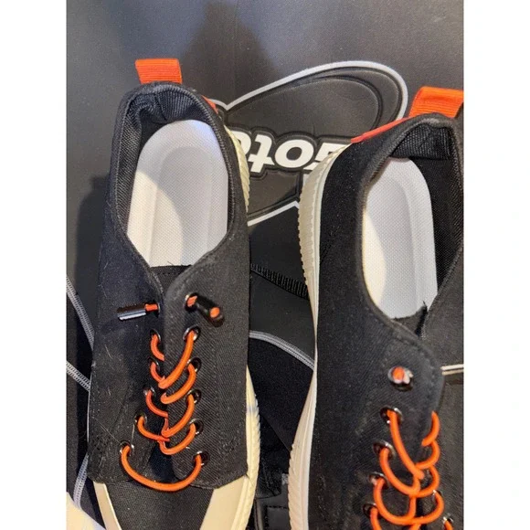Venron Sabni Black Canvas Lace Up Fashion Sneakers Orange Accents - Picture 2 of 6